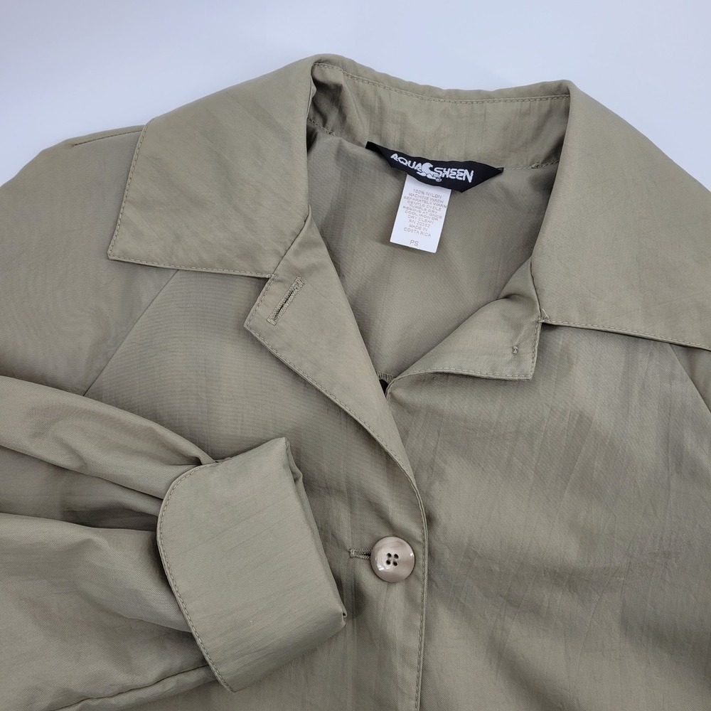 Aqua Sheen Womens PS Nylon Trench Rain Coat Gorpcore Olive Drab Button Front